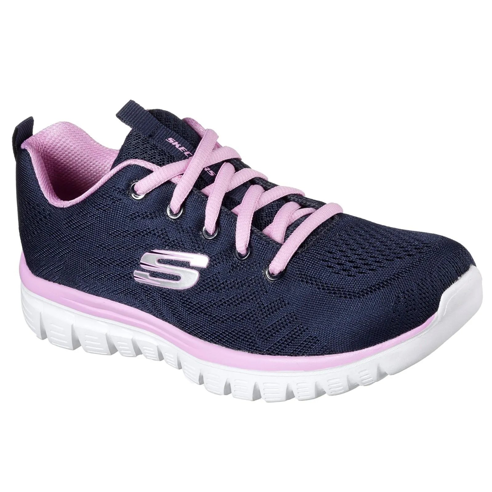 Women's Wide Fit Skechers 12615  Graceful Get Connected Sports Trainers - Navy/Pink