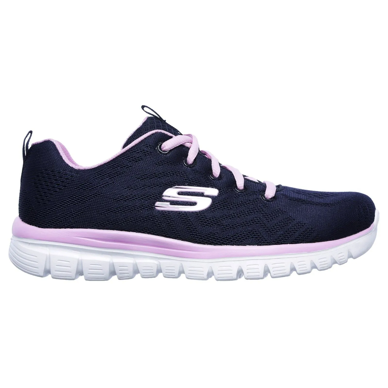 Women's Wide Fit Skechers 12615  Graceful Get Connected Sports Trainers - Navy/Pink