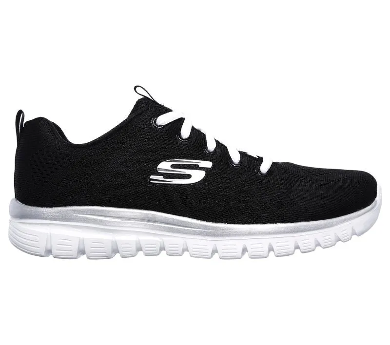 Womens Wide Fit Skechers 12615 Walking Trainers - Black/White