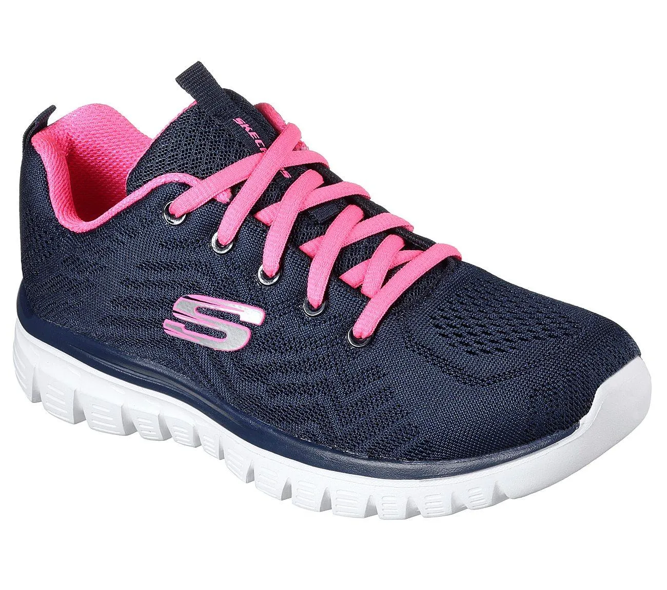 Womens Wide Fit Skechers 12615 Walking Trainers - Navy/Hot Pink