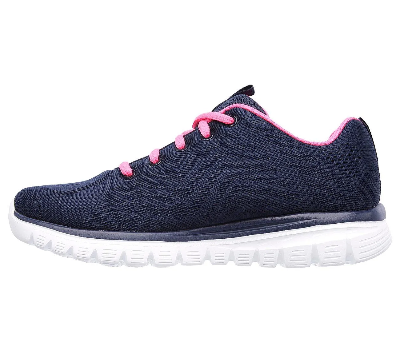 Womens Wide Fit Skechers 12615 Walking Trainers - Navy/Hot Pink