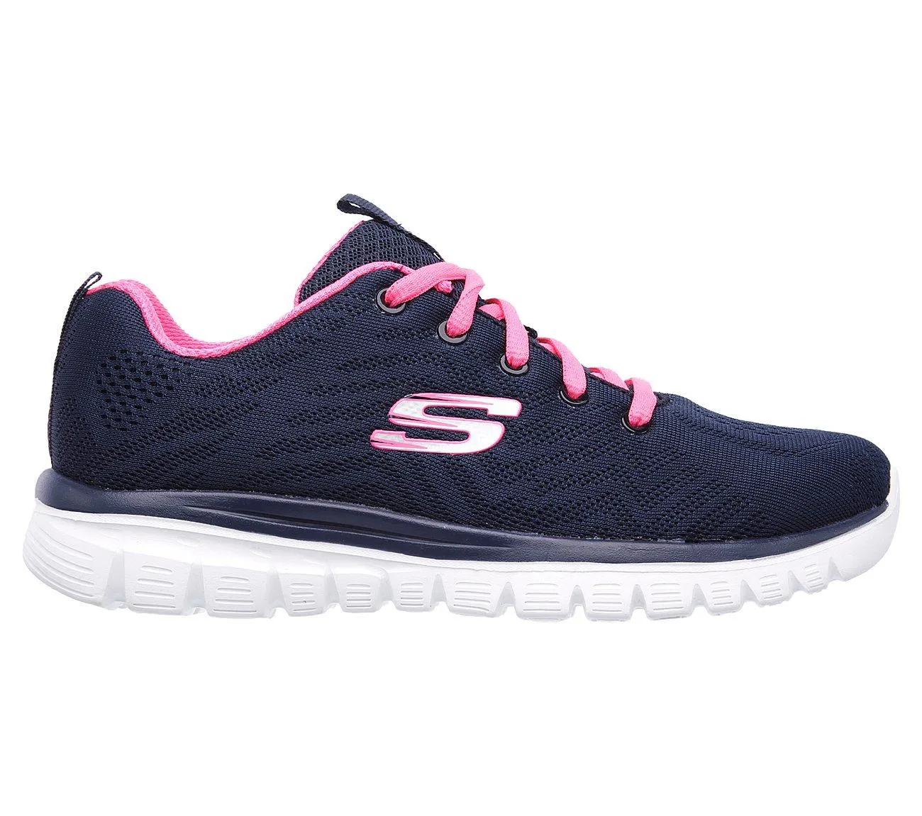 Womens Wide Fit Skechers 12615 Walking Trainers - Navy/Hot Pink