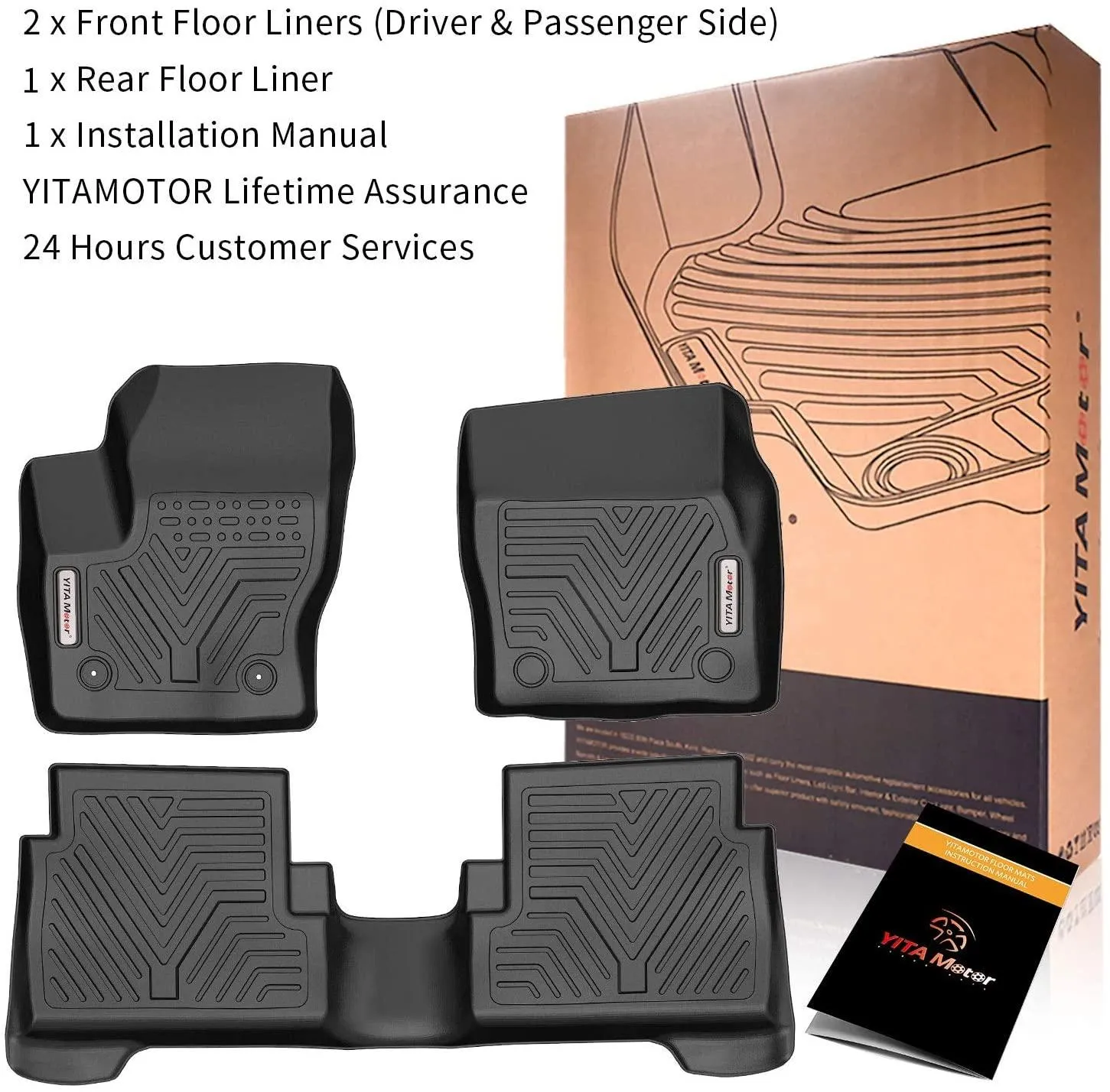 YITAMOTOR® Floor Mats For 2013-2019 Ford Escape, 1st and 2nd Row All Weather Protection Floor Liners